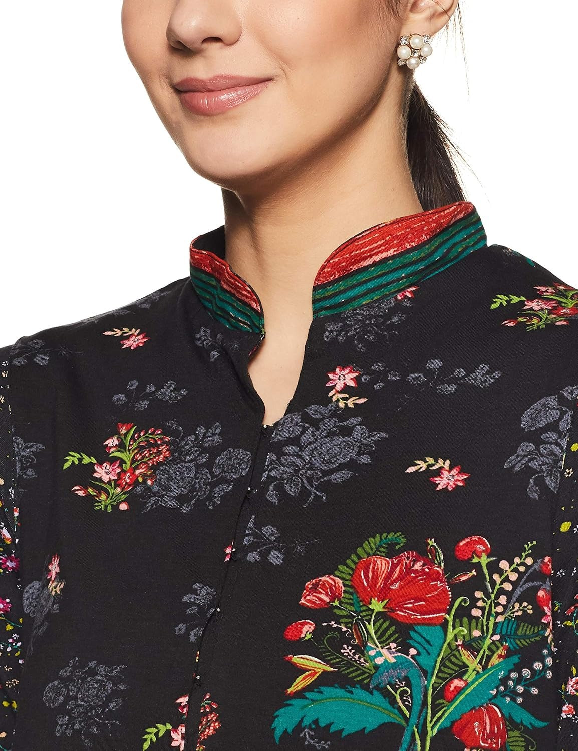 Black Printed Anarkali Kurta with Vasket BIBA