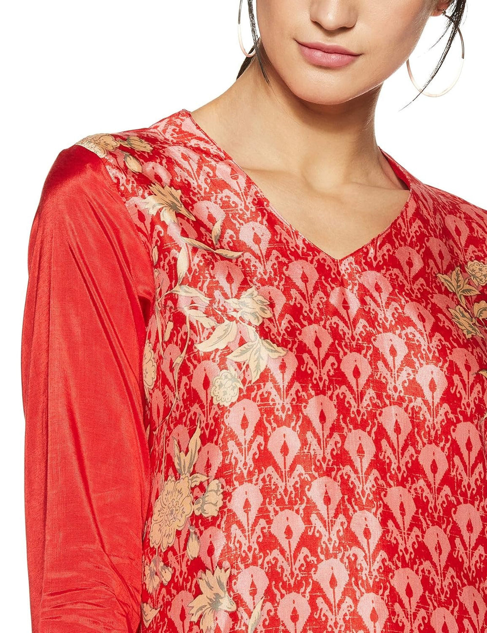 Solid Red Synthetic Straight Kurta RANGRITI