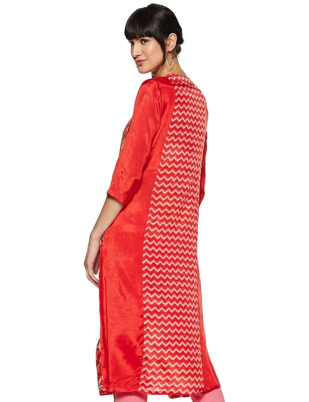 Solid Red Synthetic Straight Kurta RANGRITI