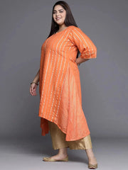 LIBAS Orange Self Design Chanderi Silk A-Line Kurta – Size 4XL