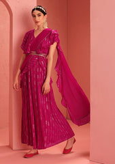 INDYA Pink Foil Maxi Kurta with Attached Dupatta – Size XS