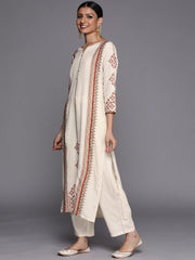 LIBAS Cream XL Kurti - Ethnic Motifs Cotton Blend Kurta  