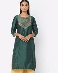 RANGRITI Green Polyester Kurta - Comfortable Ethnic Wear - Size 38