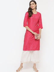 RANGRITI Fuschia Straight Kurta for Women - Size 32