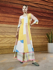 W White & Yellow Forestry Printed A-Line Dress, sophisticated print inspired by nature.