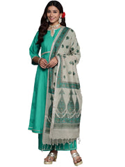 LIBAS Green Printed Silk Blend Anarkali Kurta for Women - L, Traditional Anarkali  
