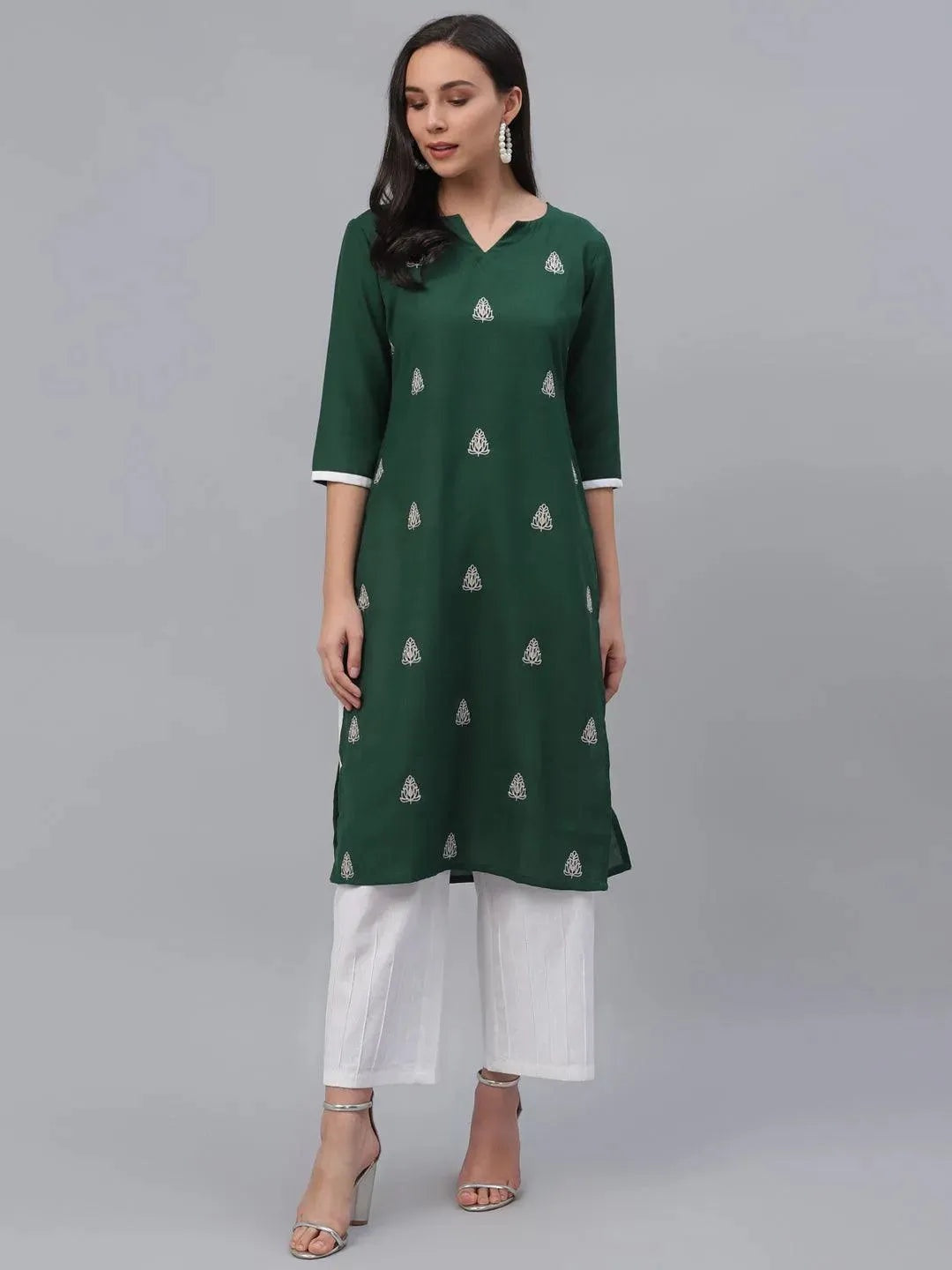 LIBAS Green Embroidered Rayon Kurta