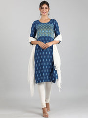 AURELIA Blue Round Neck Printed Liva Kurta – Size XL