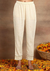 INDYA Off-White Embroidered Cotton Straight Kurta with Pants INDYA
