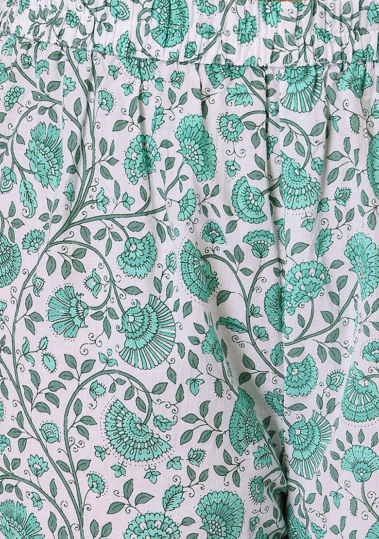 INDYA Green Floral Print Cotton Kurta with Pants INDYA
