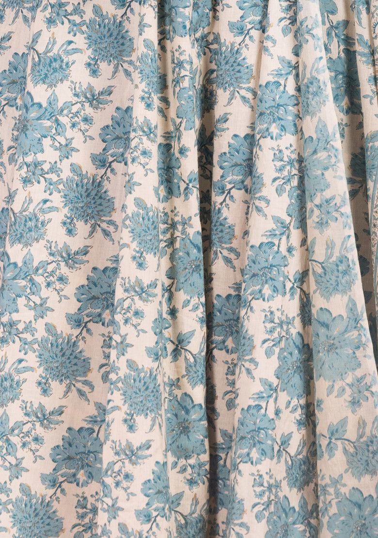 Beige And Teal Floral Print Cotton Kurta With Pants And No Dupatta INDYA