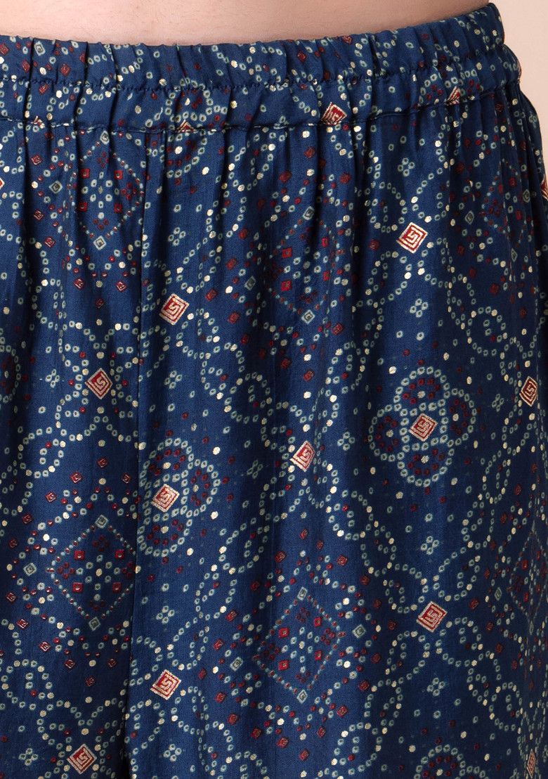 INDYA Navy Blue Ajrakh Print Sharara with Kurta INDYA