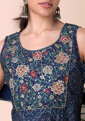 INDYA Navy Blue Ajrakh Print Sharara with Kurta INDYA
