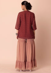 Maroon Tiered Sharara &amp; Angrakha Kurta INDYA