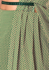 Green Printed Palazzo Set with Attached Dupatta &amp; Contrast Blouse INDYA