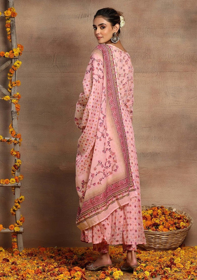 Light Pink Mulmul Anarkali Kurta Set INDYA