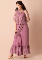 INDYA Pre-Stitched Saree with Attached Blouse (No Cape), contemporary design blending traditional and modern.