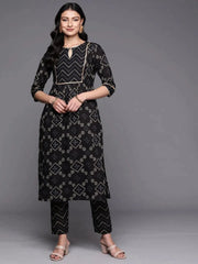 LIBAS Black Printed Cotton Straight Kurta – Size M – No Trousers