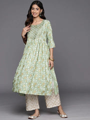 LIBAS Green Printed Rayon A-Line Kurta - Size L