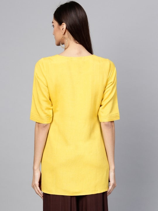 Yellow Round Neck Solid Tunic GERUA BY LIBAS