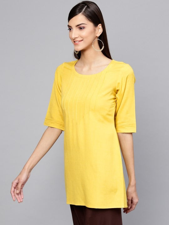 Yellow Round Neck Solid Tunic GERUA BY LIBAS