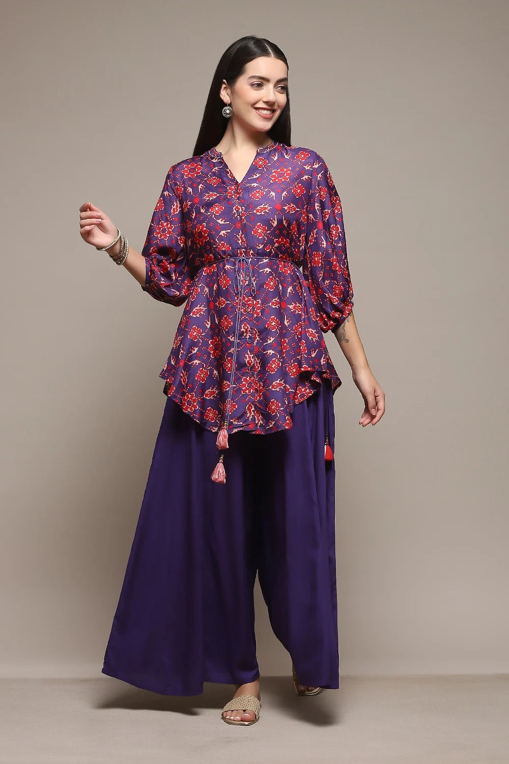 Pink & Purple Modal Kurta with Printed Palazzo BIBA