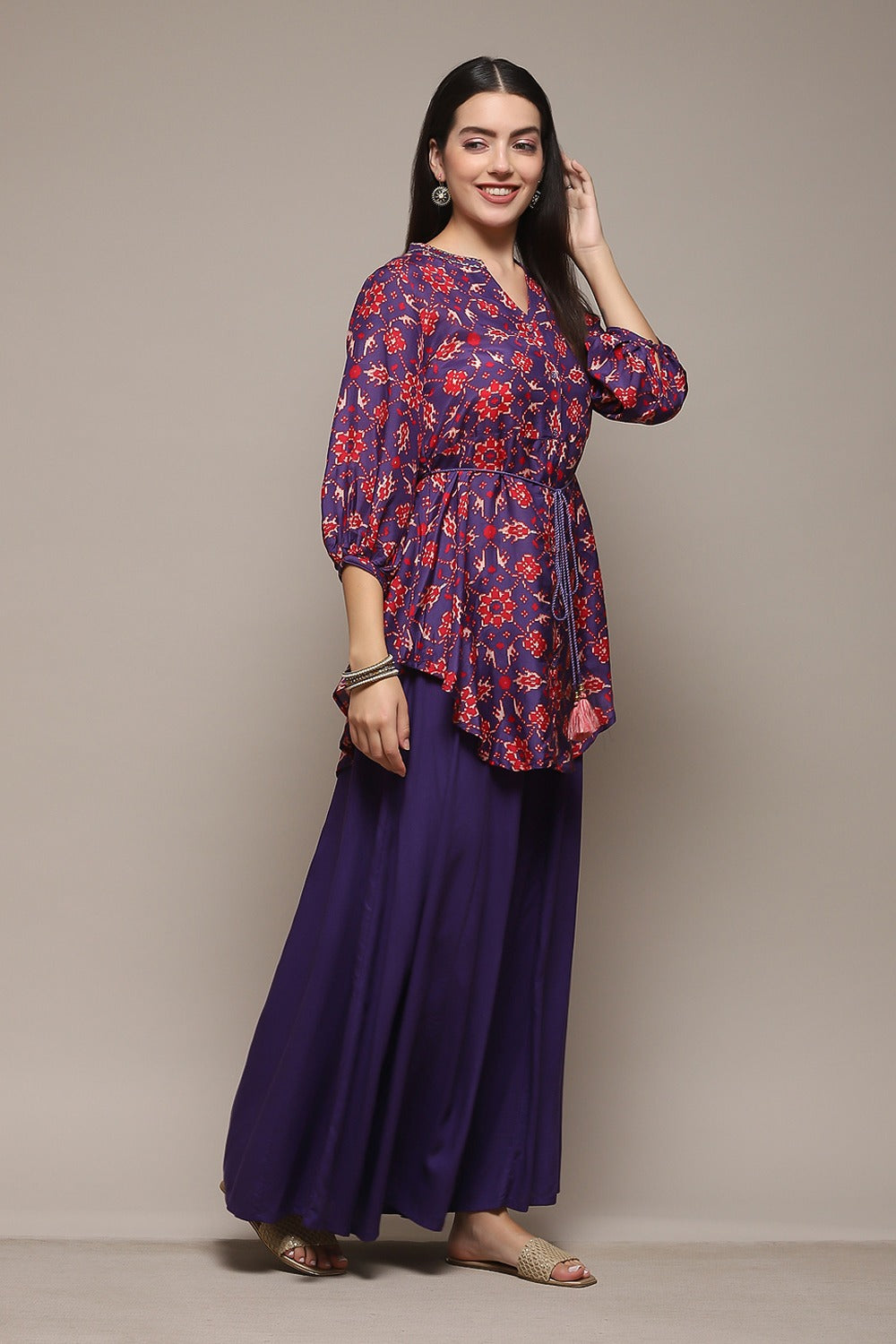 Pink & Purple Modal Kurta with Printed Palazzo BIBA