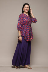 Pink & Purple Modal Kurta with Printed Palazzo BIBA