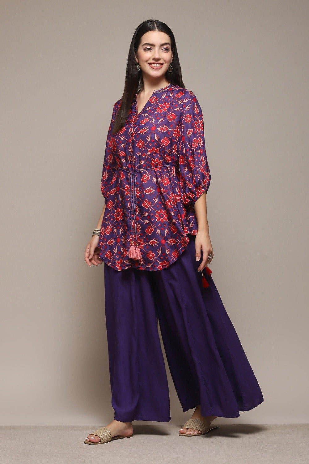 Pink & Purple Modal Kurta with Printed Palazzo BIBA