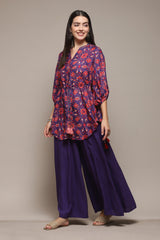 Pink & Purple Modal Kurta with Printed Palazzo BIBA