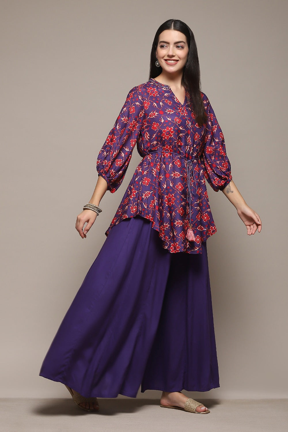 Pink & Purple Modal Kurta with Printed Palazzo BIBA