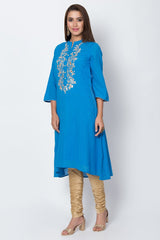 Blue Solid A-Line Kurta Biba