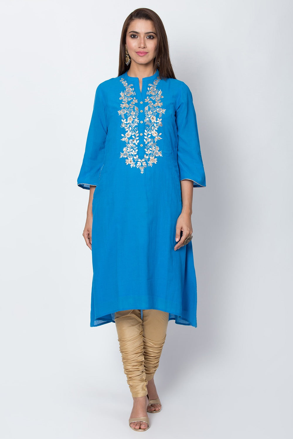 Blue Solid A-Line Kurta Biba