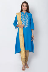 Blue Solid A-Line Kurta Biba