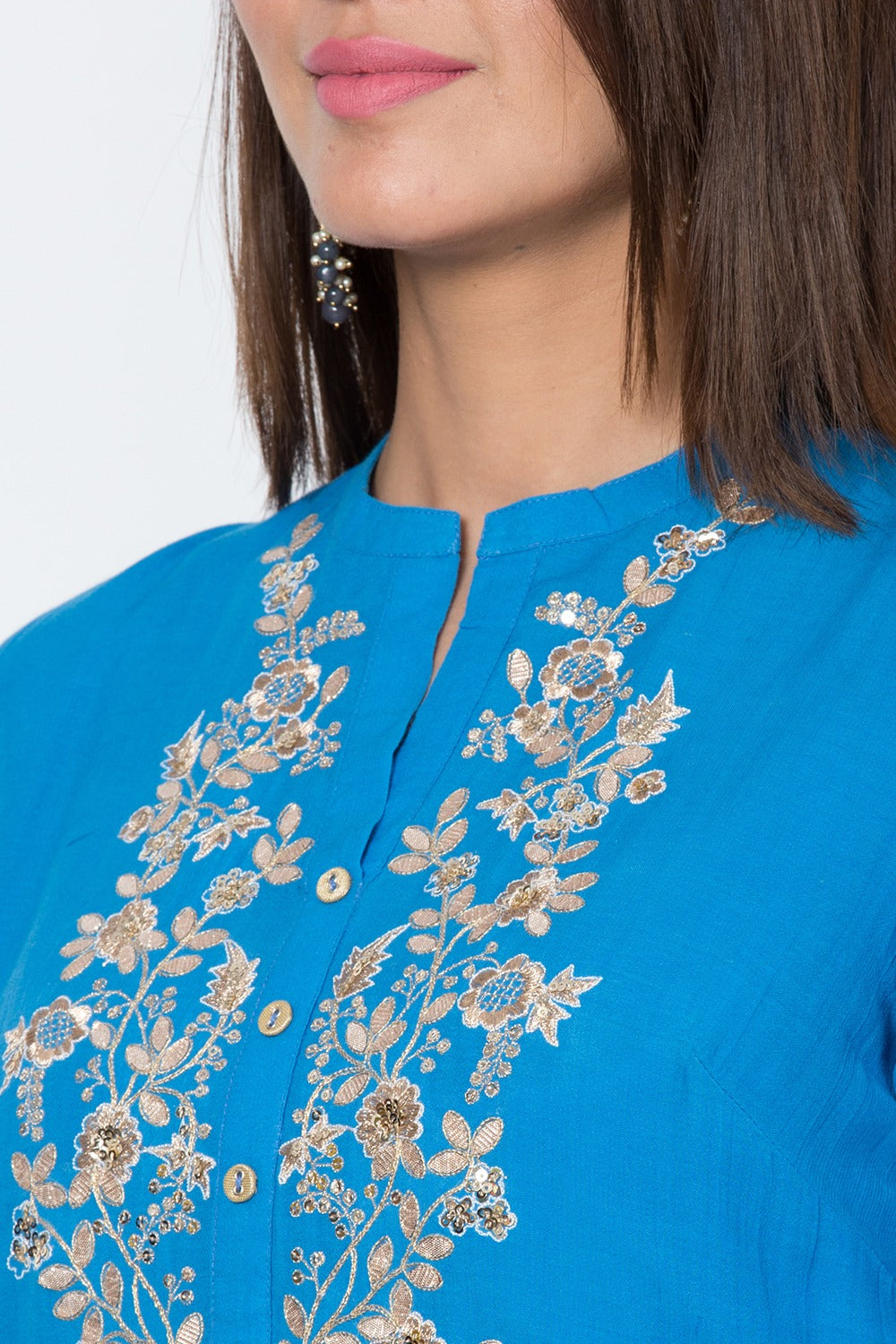 Blue Solid A-Line Kurta Biba