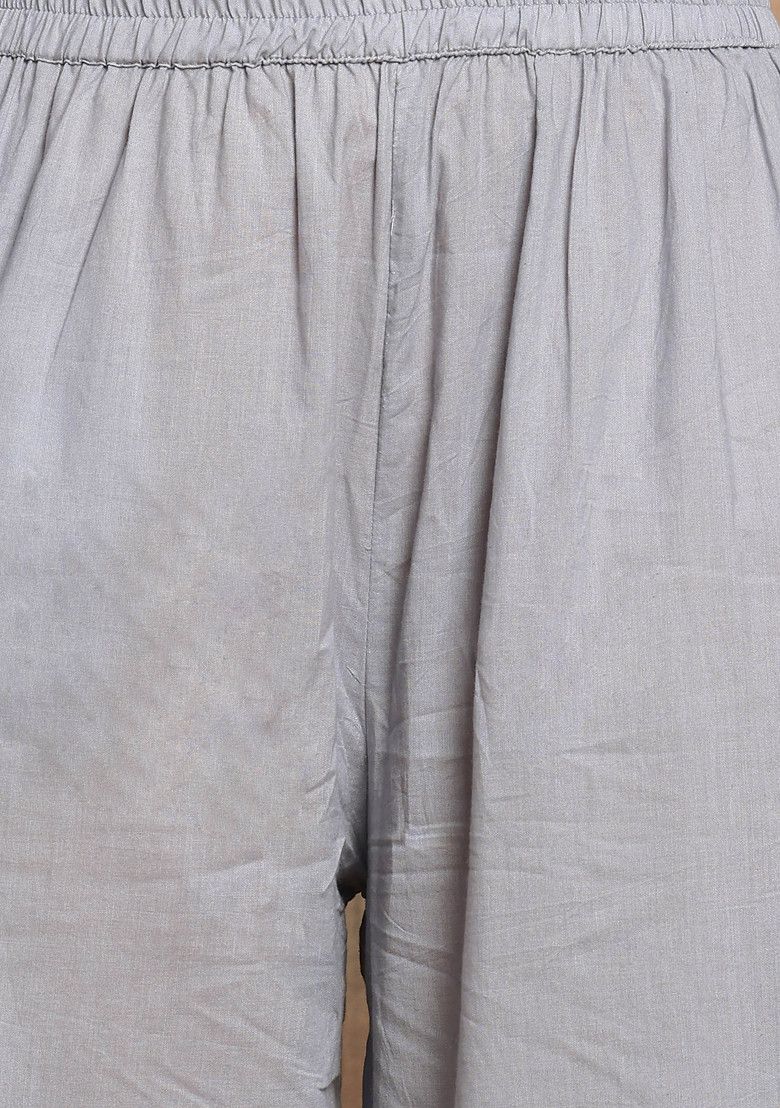 INDYA Grey Embroidered Cotton Kurta and Pants INDYA