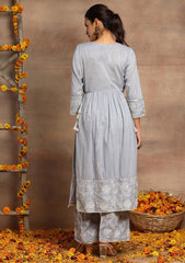 INDYA Grey Embroidered Cotton Kurta and Pants INDYA