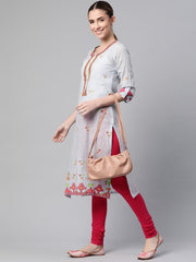 RANGRITI Light Blue & Black Embroidered Straight Kurta – Size 32