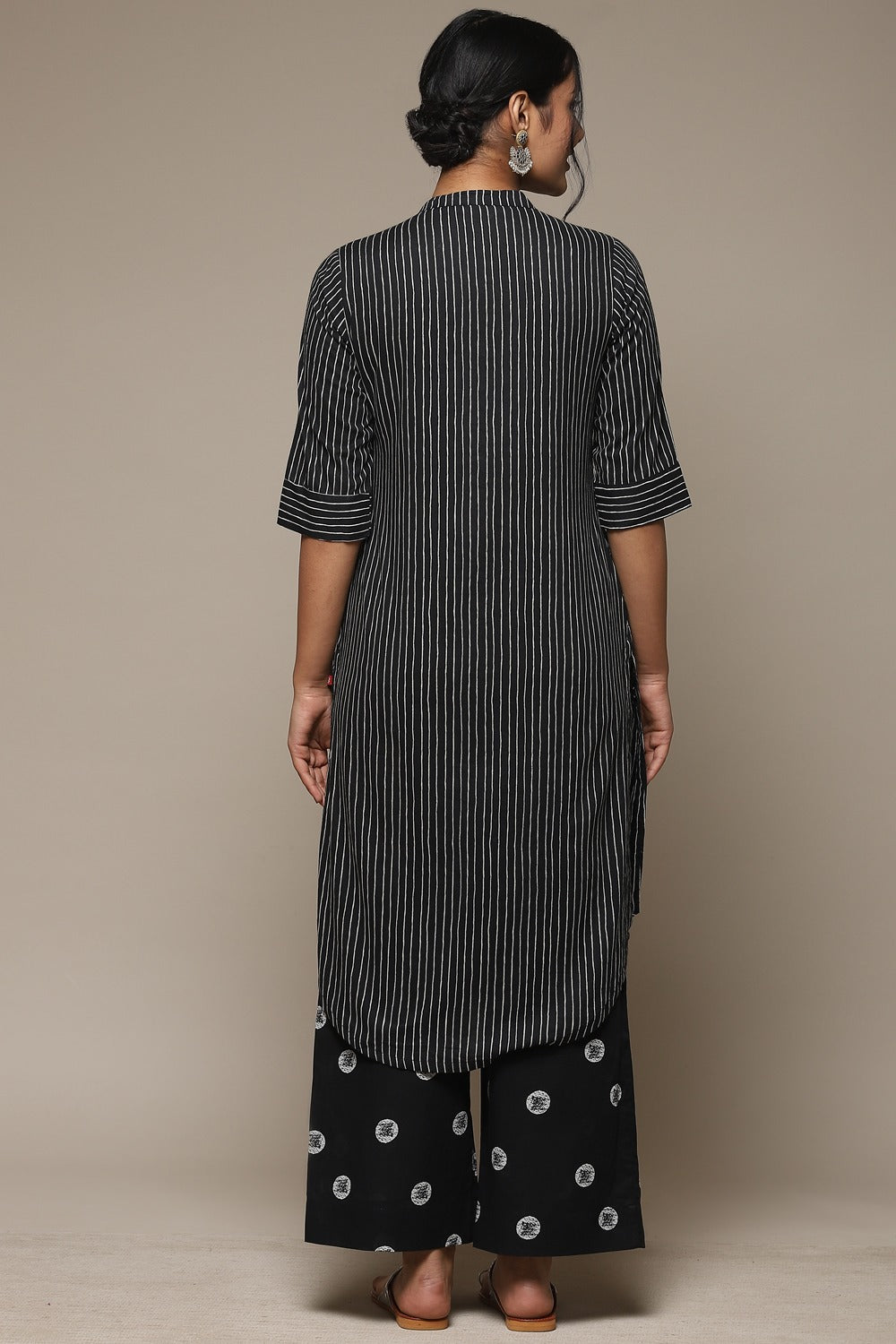 Black Cotton Striped Kurta Biba