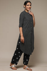 Black Cotton Striped Kurta Biba