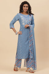 Blue Cotton Woven Kurta BIBA