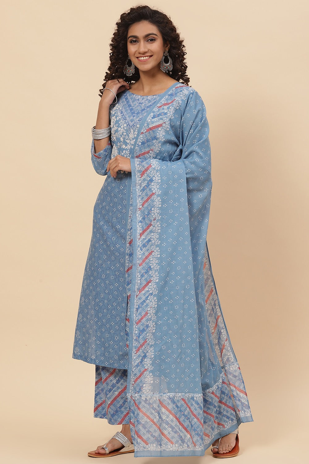 Blue Cotton Woven Kurta BIBA