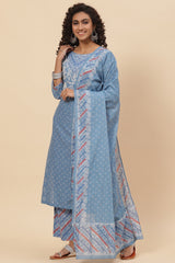 Blue Cotton Woven Kurta BIBA