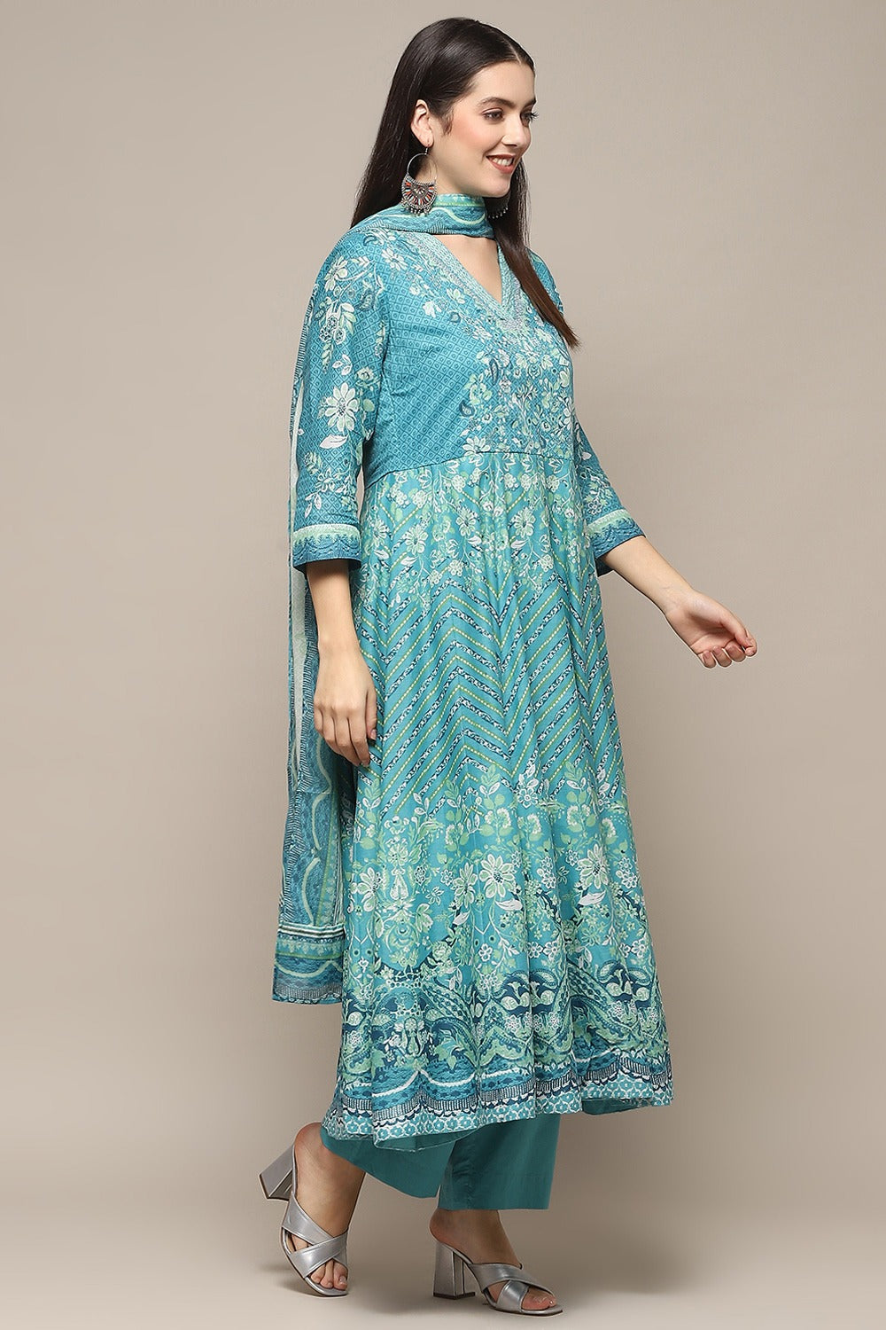 Indigo Cotton Anarkali Suit Set BIBA