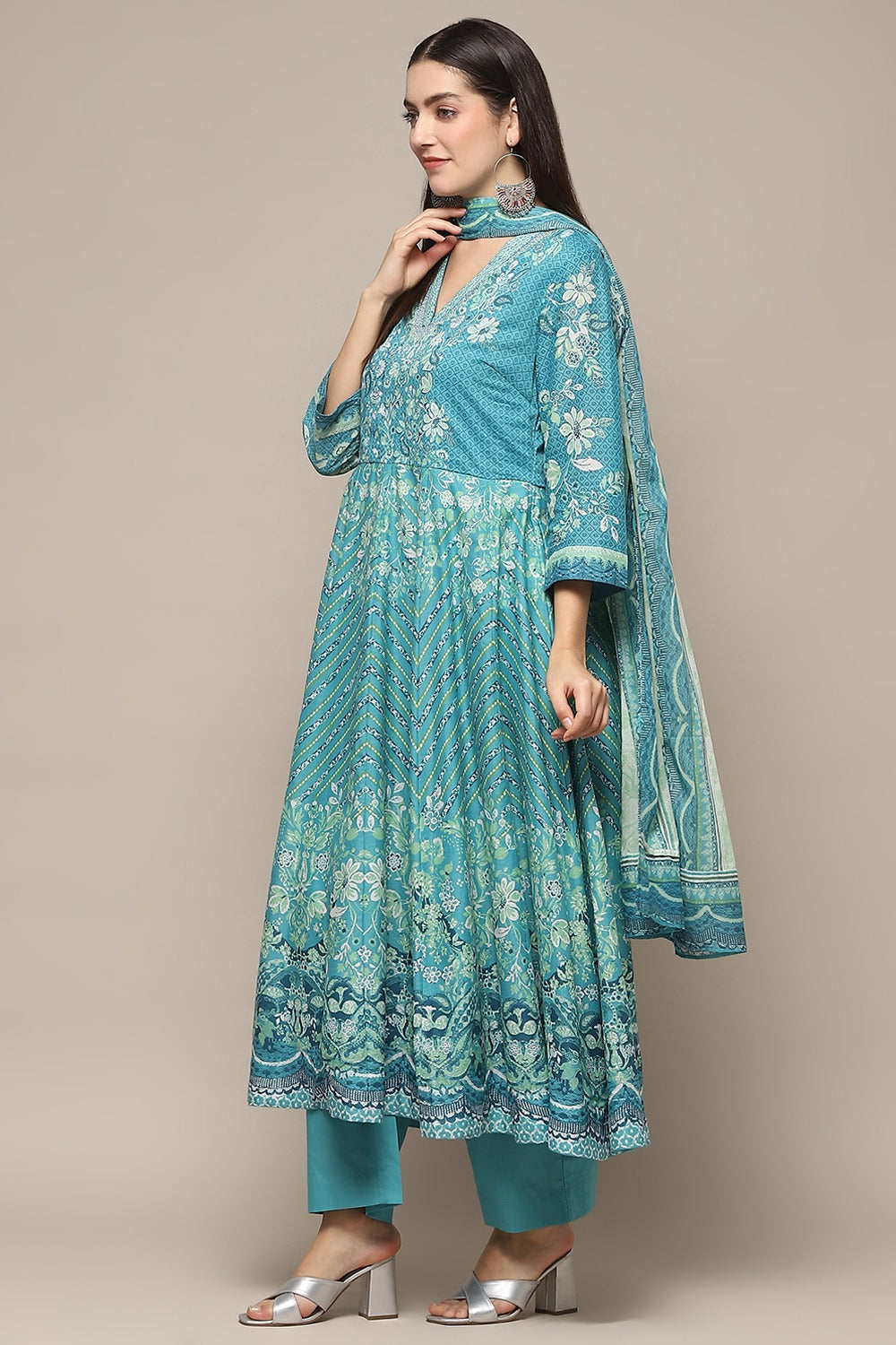 Indigo Cotton Anarkali Suit Set BIBA