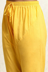 Yellow Blue Printed Cotton Anarkali Suit Set BIBA