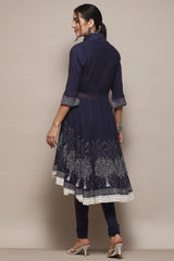 Navy Cotton Anarkali Kurta Churidar Suit Set BIBA