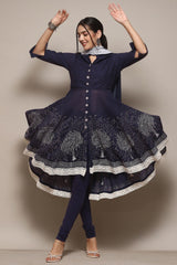 Navy Cotton Anarkali Kurta Churidar Suit Set BIBA
