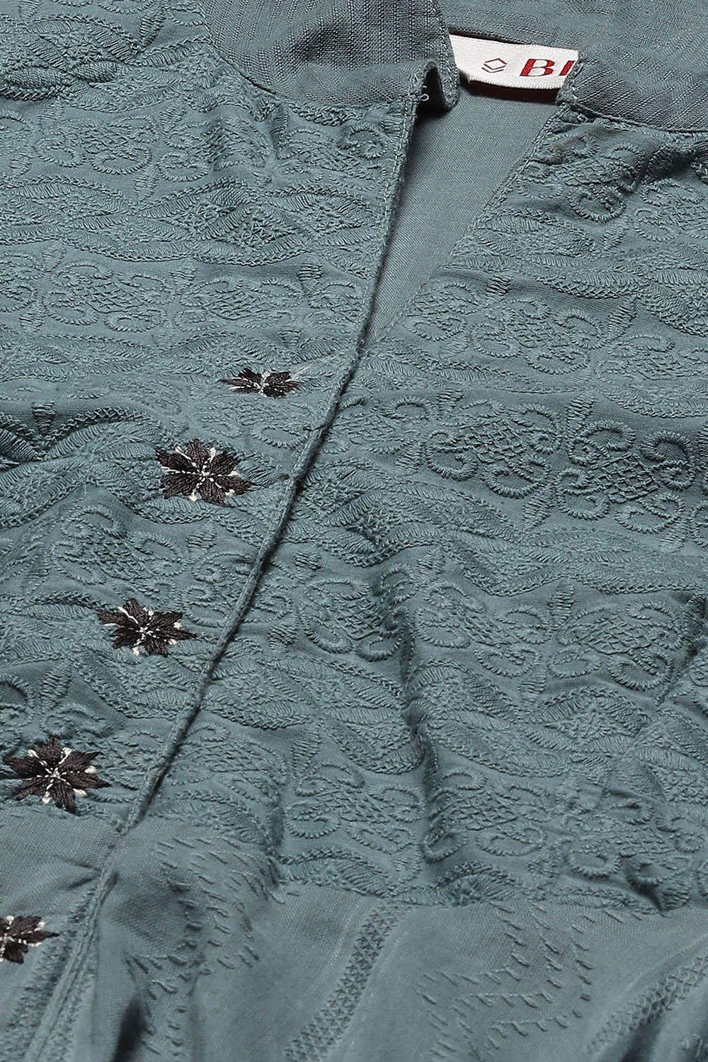 Turquoise Cotton Anarkali Solid Kurta Churidar Suit Set BIBA