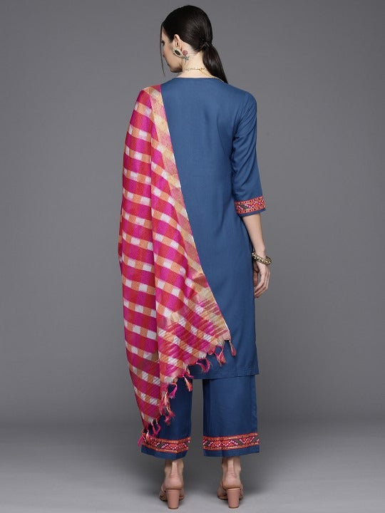 Blue Rayon Straight Kurta (No Palazzo and No Dupatta) BIBA
